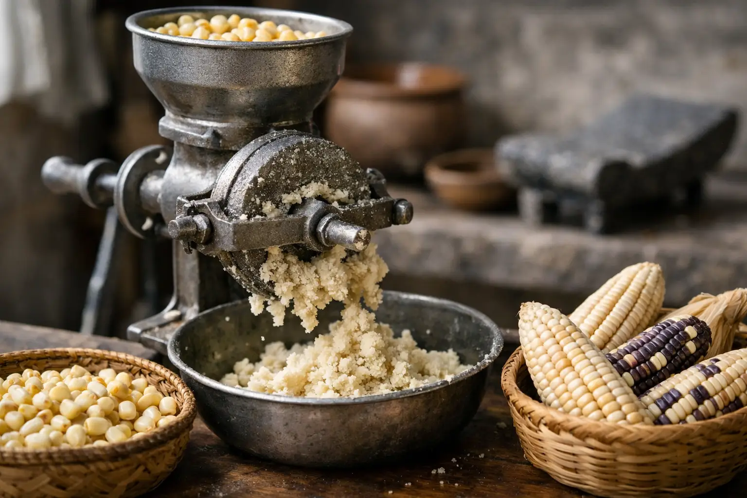 Molino de nixtamal tradicional de maíz criollo